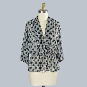 GREEN DRAGON MADE IN USA POLKA DOT GRAY AIRY BLOUSE